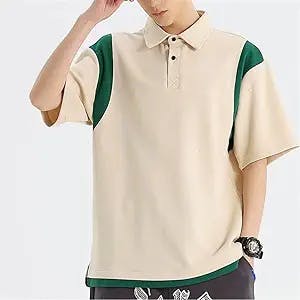 Men's Khaki Summer Short Sleeve Polo Shirt Loose Casual Lapel T-Shirt Ice Silk Top (Color : A, Size : XL Code)