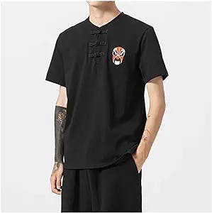 MMLLZEL Chinese Style Opera T Shirt Summer Plus Size Short Sleeve Men Clothing Oversized Hanfu Tops (Color : B, Size : M Code)