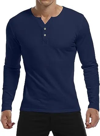 YTD Mens Summer Casual Short Sleeve Henley T-Shirts Button Placket Plain V Neck Shirts