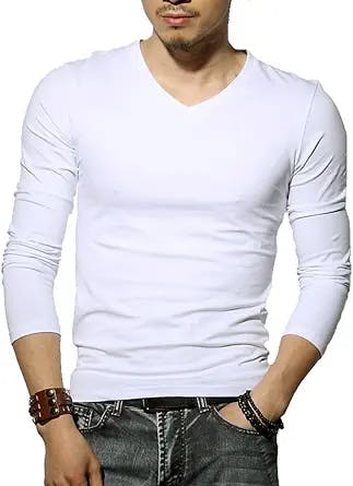 Sunshine Code Men's Seamless V-Neck Slim Fit Long Sleeve T-Shirt Undershirt Base Layer Top for Muscular Build