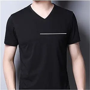 CZDYUF Summer Tops V Neck t Shirt Men Cotton Plain Solid Color Short Sleeve Casual Men Clothes (Color : Black, Size : XL code)