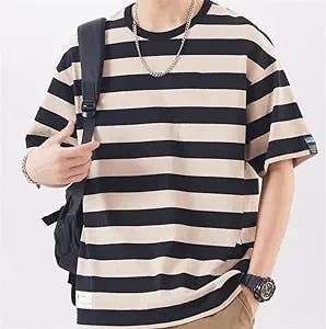 Men's Striped Knit Short Sleeve Loose T-Shirt Summer Clothes T-Shirt Half Sleeve (Color : A, Size : XXXL Code)