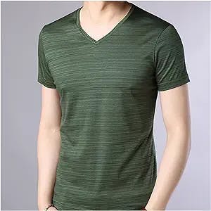 CZDYUF T Shirts Men Solid Color V Neck Streetwear Tops Summer Grade Short Sleeve Tshirts Men Clothing (Color : Green, Size : XXL code)