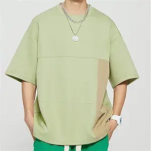 Men's Green Top Half Sleeve T-Shirt Men's Summer Short Sleeve Loose Casual Clothes (Color : Green, Size : XXXL Code)