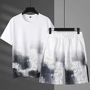 LEIGE Men's Summer Plus Size Short Sleeve T-Shirt Two Piece Shorts Men's Running Sportswear (Color : A, Size : 7XL Code)