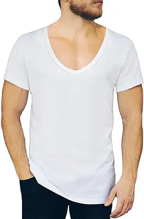 NO Show Deep V Neck Cotton Odor-Control Undershirt for Men, White