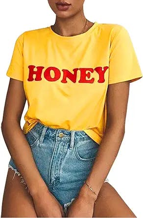BLACKMYTH Women Valentine's Day Honey Printed Shirts Graphic Funny T Shirt Cute Tees Tops