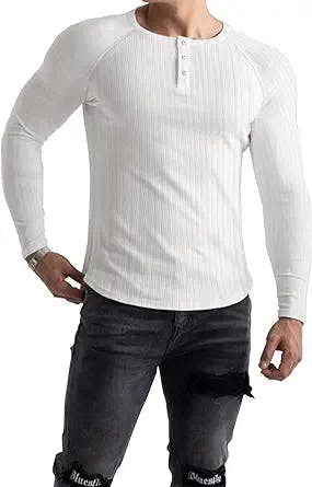 Lehmanlin Men's Muscle Henley Shirt Cotton Slim Fit Long/Short Sleeve Casual Athletic Tee