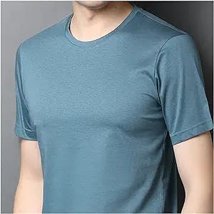 CZDYUF Mercerized Cotton Summer Mens T-Shirt Short Sleeve Casual Tops Clothing (Color : Blue, Size : XXXL code)