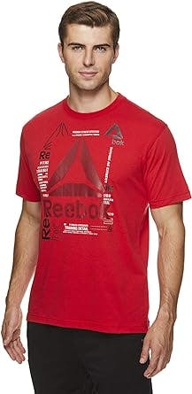 Reebok Men's Graphic Workout Tee - Short Sleeve Gym & Training Activewear T Shirt - Coda Racing Red, Medium