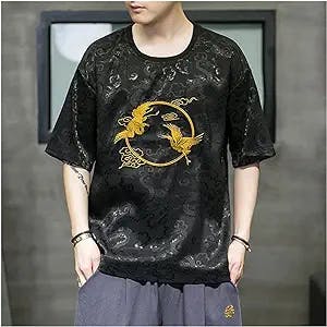 MMLLZEL Embroidery Oversized T Shirt Men Clothing Summer Casual Harajuku Thin Plus Size Ice Silk Short Sleeve (Color : A, Size : 4XL Code)