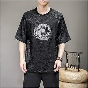 MMLLZEL Summer Chinese Style T-Shirt Retro Tang Suit Embroidery Jacquard Loose Short Sleeves Men Clothing Tops Male (Color : A, Size : 5XL Code)