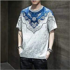 MMLLZEL Summer Oversized T-Shirt Plus Size Patchwork Embroidery Top Male Harajuku Short Sleeve Men Clothing (Color : A, Size : 5XL Code)