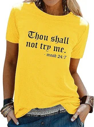 Nlife Womens Thou Shall Not Try Me Graphic Tees Vintage T-Shirt Tops
