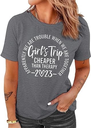 JoyJoy Girls Trip Cheaper Than Therapy 2023 T-Shirt Women Funny Letter Print Short Sleeve Graphic Tee Shirts