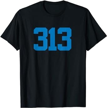 Detroit 313 Area Code - GRIT - Sports Fan - Detroiter Fan T-Shirt