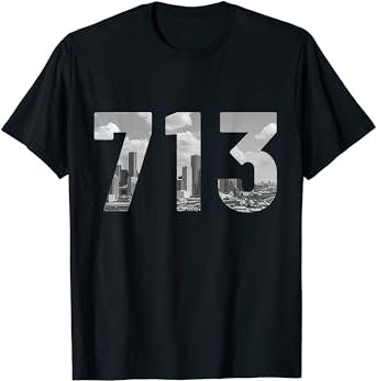 Houston 713 Area Code Skyline Texas Pride Vintage T-Shirt