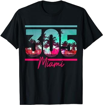 Miami 305 Area Code Florida Vintage Palm Trees Pride Retro T-Shirt