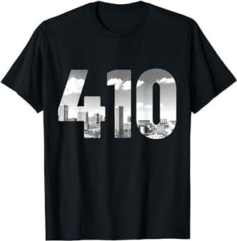 Baltimore 410 Area Code Skyline Maryland Vintage T-Shirt