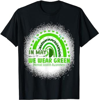 We Wear Green Mental Health Awareness Leopard rainbow brain T-Shirt