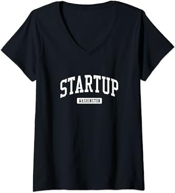 Womens Startup Washington WA Vintage Athletic Sports Design V-Neck T-Shirt