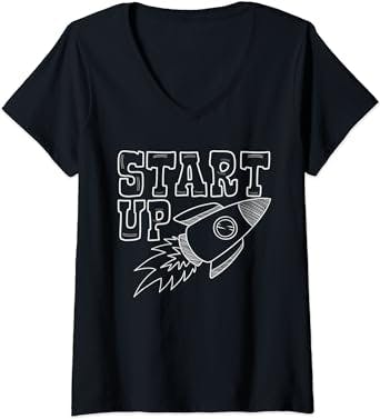 Womens Cool Startup Start Up Rocket Founder Business Owners V-Neck T-Shirt