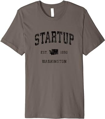 Startup Washington WA Vintage Athletic Black Sports Design Premium T-Shirt