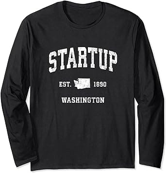 Startup Washington WA Vintage Athletic Sports Design Long Sleeve T-Shirt: A
