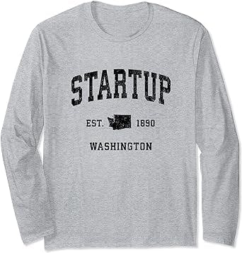 Startup Washington WA Vintage Athletic Black Sports Design Long Sleeve T-Shirt