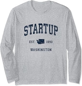 Startup Washington WA Vintage Athletic Navy Sports Design Long Sleeve T-Shi
