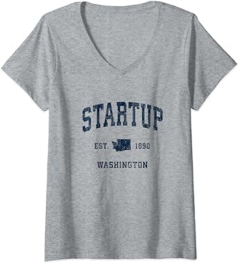 Womens Startup Washington WA Vintage Athletic Navy Sports Design V-Neck T-Shirt
