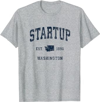 Startup Washington WA Vintage Athletic Navy Sports Design T-Shirt Review: S